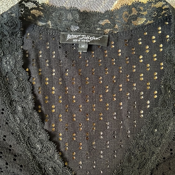 VINTAGE BETSEY JOHNSON BLACK STRETCH MIDI DRESS CLASSIC ICONIC BETSEY LACE S M - Picture 4 of 13